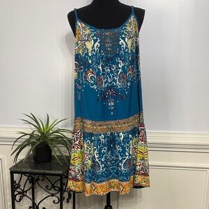 Lucky Brand Blue Paisley Sleeveless Boho Dress L